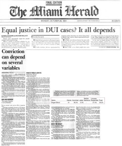 A newspaper article about equal justice in dui cases.